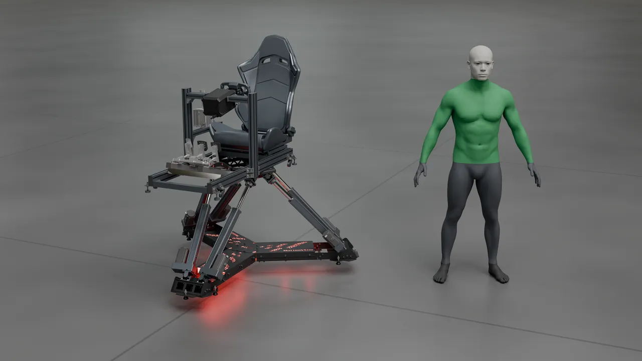 MK4 motion platform with cockpit next to a 1.95 m tall figure